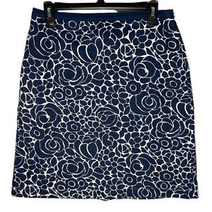 Boden Size 8 R Blue White Floral Skirt Side Zip Fully Lined 100% Cotton‎ Flower